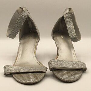 Dream Pairs Silver Glitter Strap Kitten Heel Sandals
